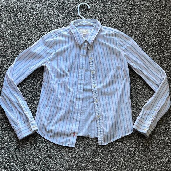 Vintage Abercrombie & Fitch Button Up Shirt Womens Large White Striped L/S Top - Picture 1 of 7